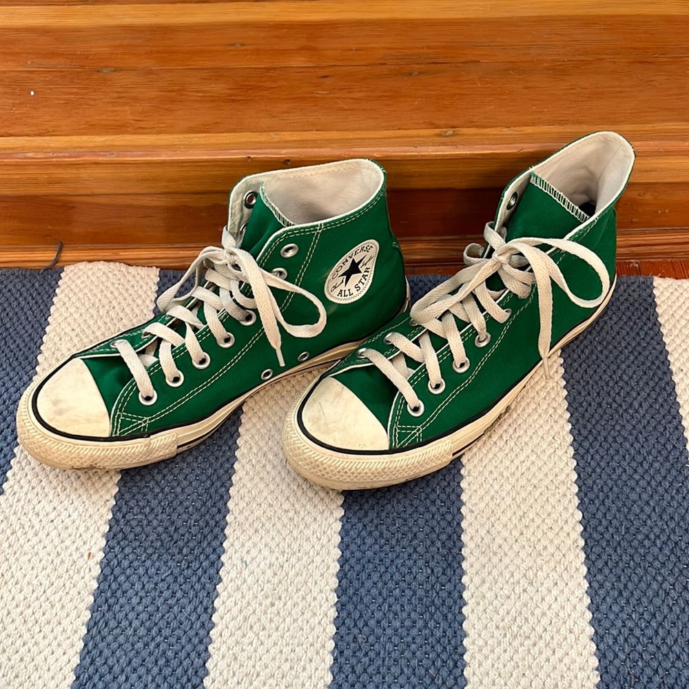 customized green/cream chuck taylor high tops